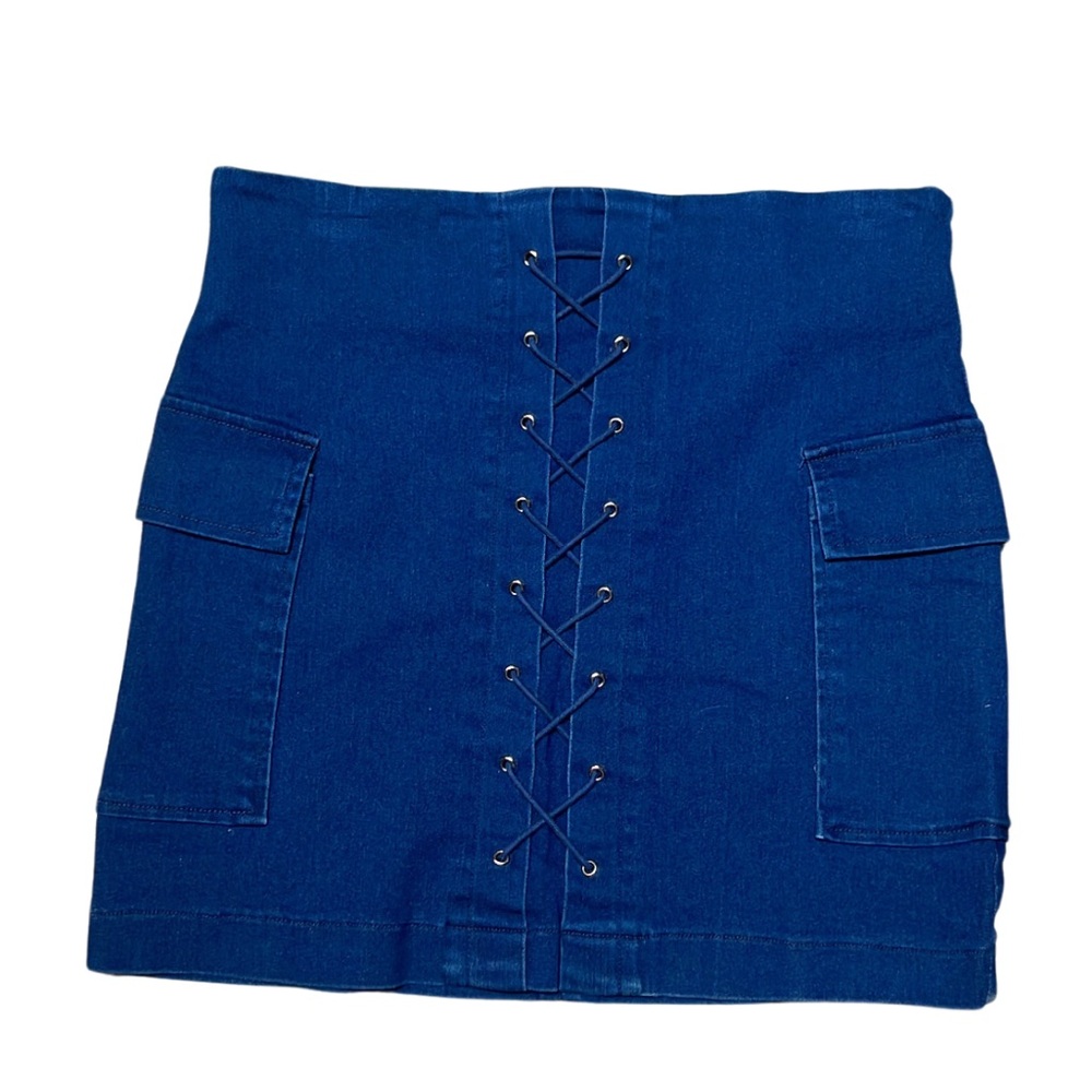 Jealous Tomato Chic Denim Skirt with Lace-Up Detail sz Small